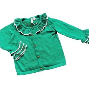 New Janie & Jack 18 Months Green Ruffle Cardigan Holiday Christmas